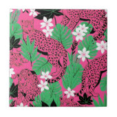 Bold Hot Pink Leopard Tropical Jungle Seamless Pat タイル (正面)
