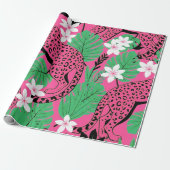 Bold Hot Pink Leopard Tropical Jungle Seamless Pat ラッピングペーパー (アンロールド)