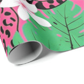 Bold Hot Pink Leopard Tropical Jungle Seamless Pat ラッピングペーパー (ロールコーナー)