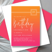 Bold Hot Pink Orange Simple Minimal 21st Birthday 招待状