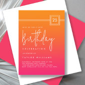 Bold Hot Pink Orange Simple Minimal 25th Birthday 招待状