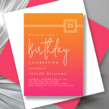 Bold Hot Pink Orange Simple Minimal 25th Birthday