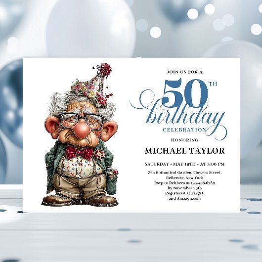 Bold Humor Man 50 Year Birthday Party Invite 招待状