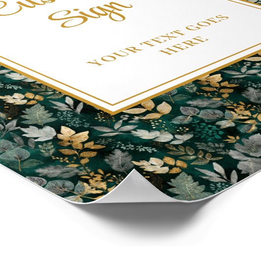 Bold Hunter Green Gold Greenery ウェディング カスタム ポスター (角)