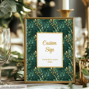 Bold Hunter Green Gold Greenery ウェディング カスタム ポスター