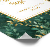 Bold Hunter Green Gold Greenery ウェディング カスタム ポスター (角)