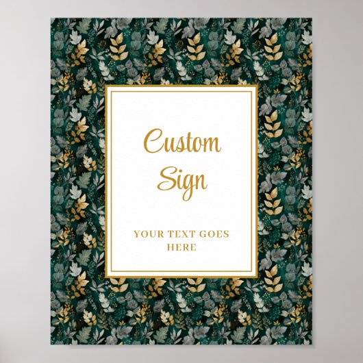 Bold Hunter Green Gold Greenery Wedding Custom  ポスター (正面)