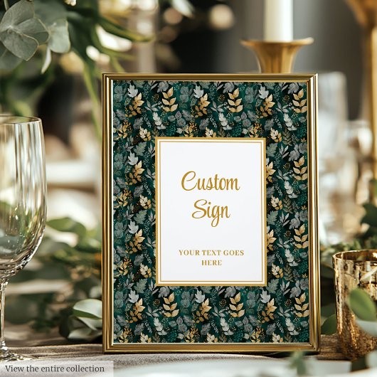 Bold Hunter Green Gold Greenery Wedding Custom  ポスター