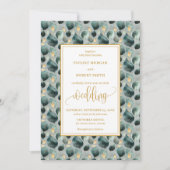 Bold Hunter Green Gold Greenery Wedding Invitation 招待状 (正面)