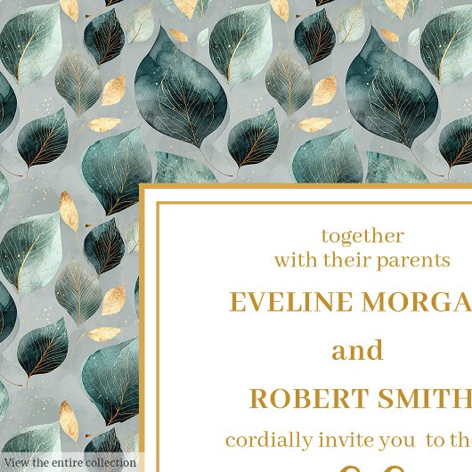 Bold Hunter Green Gold Greenery Wedding Invitation 招待状