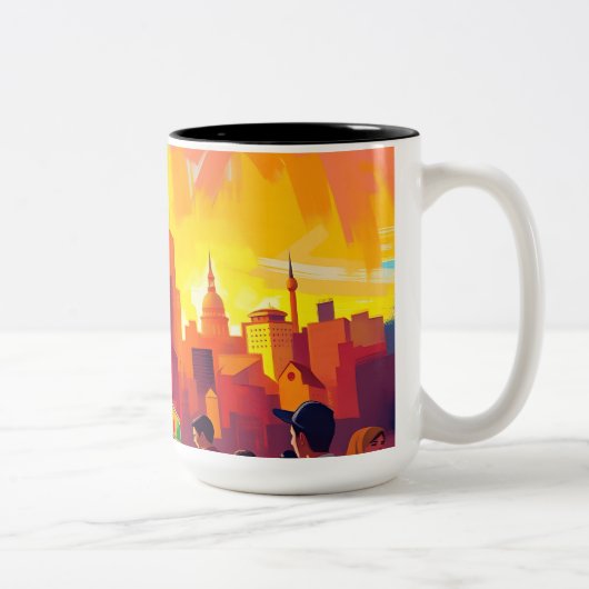 Bold Impressionistic Cityscape ツートーンマグカップ (右)