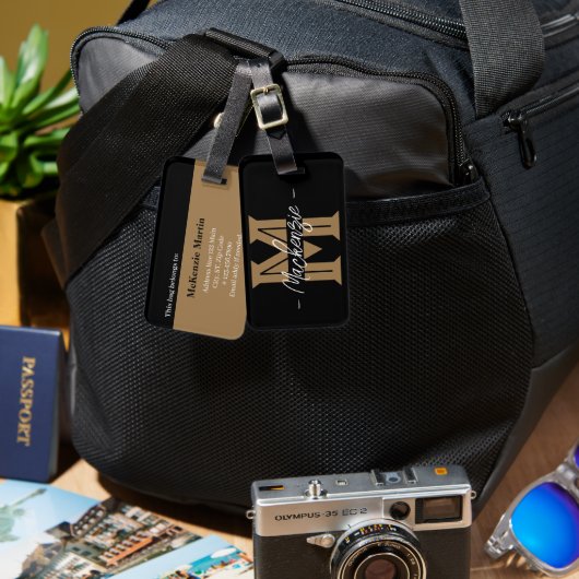 Bold Initial Personalized Name Monogram ラゲッジタグ (正面&裏面)