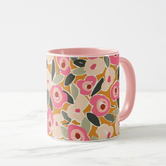 Bold Inky Floral Pattern | Hand-Drawn Botanical マグカップ (正面右)