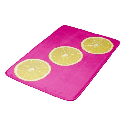 Bold Lemon Slice Pink Citrus Bath Mat バスマット (アングル)
