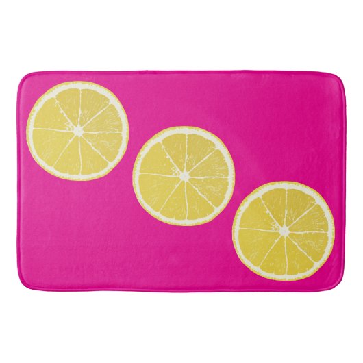 Bold Lemon Slice Pink Citrus Bath Mat バスマット (正面)
