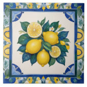 Bold Lemons Dark Blue Green Yellow Lemon タイル (正面)