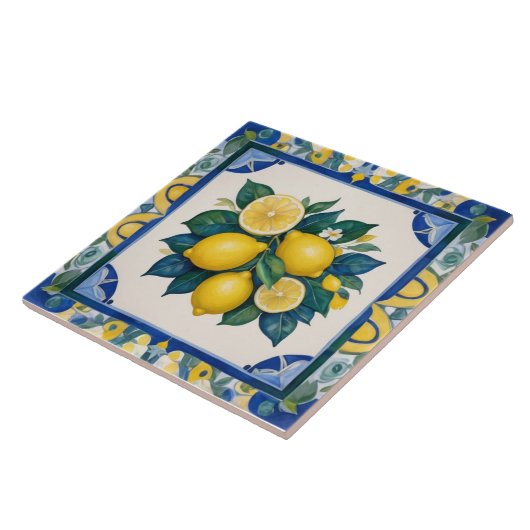 Bold Lemons Dark Blue Green Yellow Lemon タイル (側面)