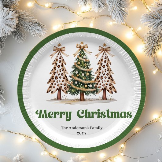 Bold Leopard Christmas Tree Editable Paper Plates ペーパープレート