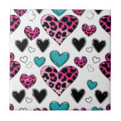 Bold Leopard Heart Love – Pink, Black & Teal (2) タイル (正面)
