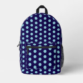 Bold Light Blue Polka Dots on Navy Blue  プリントバックパック (正面)
