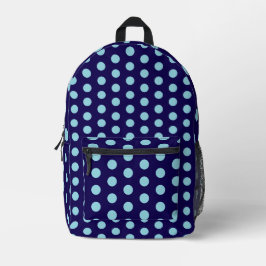 Bold Light Blue Polka Dots on Navy Blue プリントバックパック