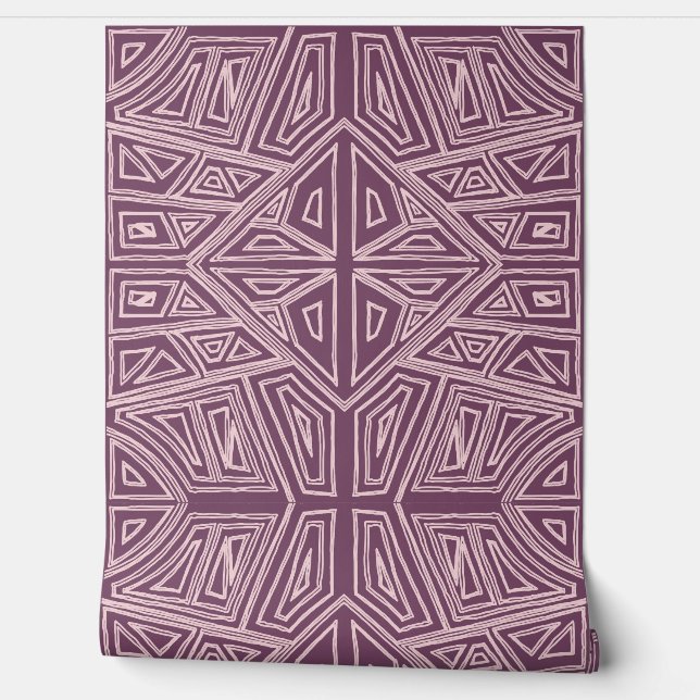 Bold Lines - Symmetrical Tile - Mauve and Beige 壁紙 (ほどく)