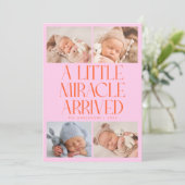 Bold Little Miracle Xmas Orange Pink Photo Birth  案内状 (スタンド正面)
