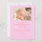 Bold Little Miracle Xmas Orange Pink Photo Birth  案内状 (裏面)