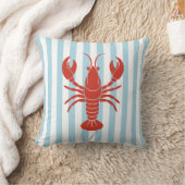 Bold Lobster and Blue Stripes Ocean Beach Decor クッション (ブランケット)