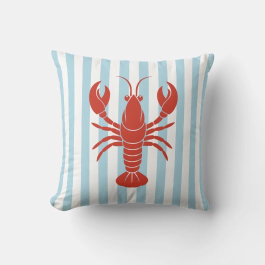 Bold Lobster and Blue Stripes Ocean Beach Decor クッション (正面)