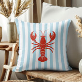 Bold Lobster and Blue Stripes Ocean Beach Decor クッション