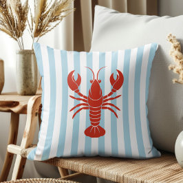 Bold Lobster and Blue Stripes Ocean Beach Decor クッション