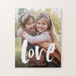 Bold love family photo ジグソーパズル<br><div class="desc">Put your family photo on a puzzle along with a bold modern script "love." Makes a great activity for the family but also a great gift for grandparents or parents or anyone else you love!</div>