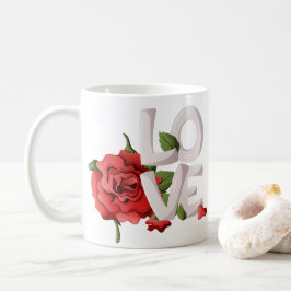Bold Love Lettering with Romantic Red Rose Foliage コーヒーマグカップ