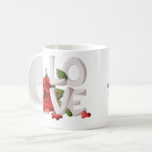 Bold Love Lettering with Romantic Red Rose Foliage コーヒーマグカップ (正面左)