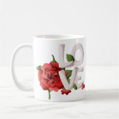 Bold Love Lettering with Romantic Red Rose Foliage コーヒーマグカップ (左)