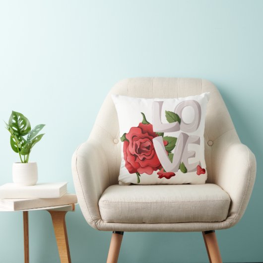 Bold Love Typography with Romantic Red Rose クッション (椅子)