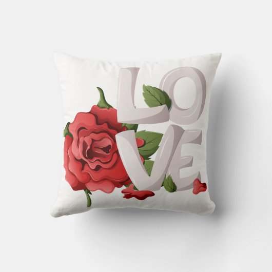 Bold Love Typography with Romantic Red Rose クッション (裏面)