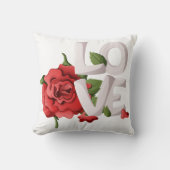 Bold Love Typography with Romantic Red Rose クッション (正面)