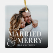 Bold Married & Merry Wedding Photo Newlywed セラミックオーナメント (正面)