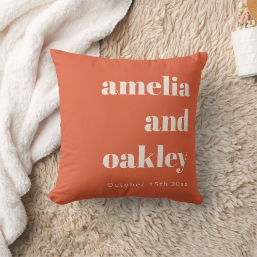 Bold Minimalist Burnt Orange Retro Custom Wedding クッション (ブランケット)