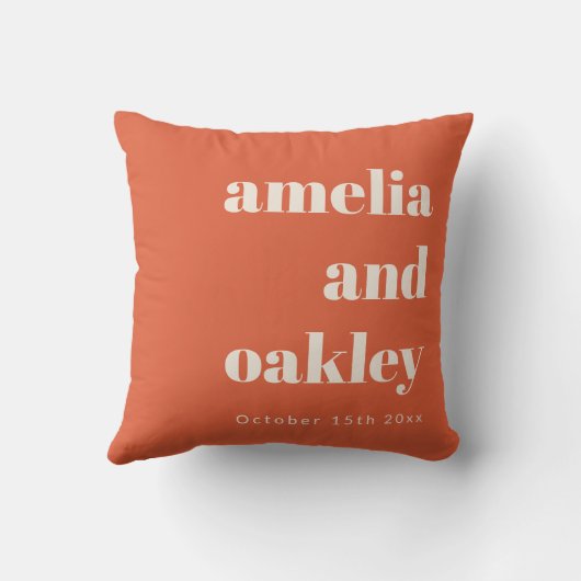 Bold Minimalist Burnt Orange Retro Custom Wedding クッション (裏面)