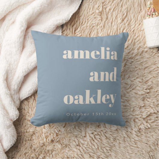 Bold Minimalist Dusty Blue Retro Custom Wedding クッション (ブランケット)