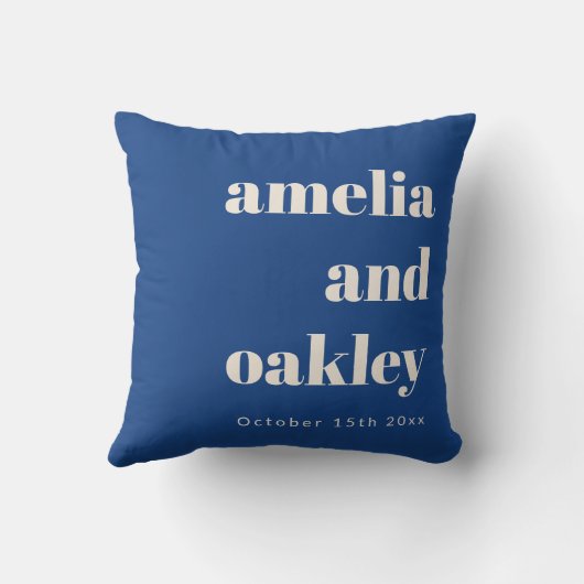 Bold Minimalist French Blue Retro Custom Wedding クッション (裏面)