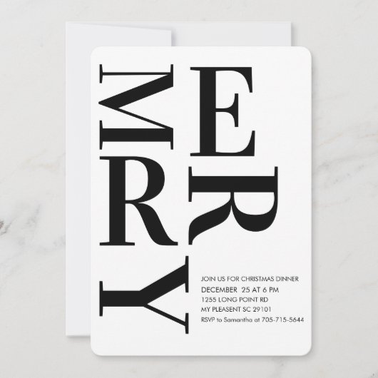 Bold Minimalist Merry Christmas Dinner  招待状 (正面)