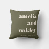 Bold Minimalist Olive Green Retro Custom Wedding クッション (裏面)