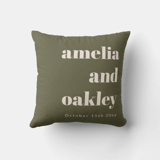 Bold Minimalist Olive Green Retro Custom Wedding クッション (裏面)