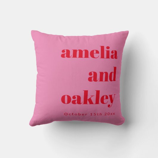 Bold Minimalist Pink and Red Retro Custom Wedding クッション (裏面)