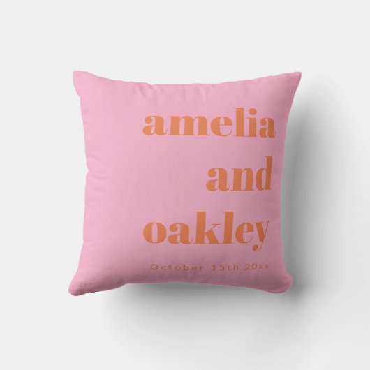 Bold Minimalist Pink Orange Retro Custom Wedding クッション (裏面)