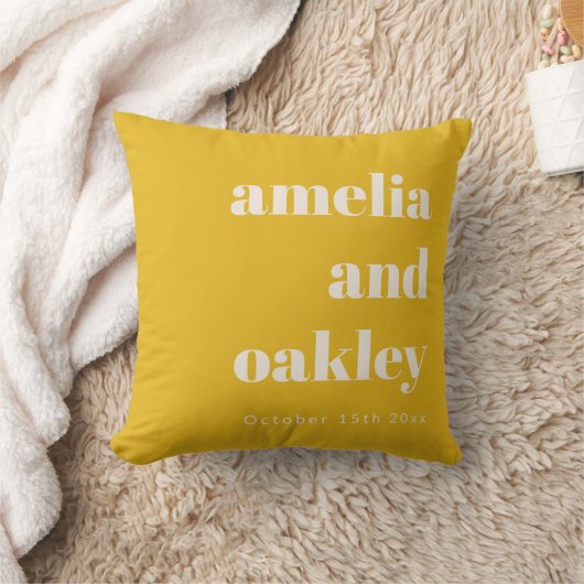 Bold Minimalist Summer Yellow Retro Custom Wedding クッション (ブランケット)